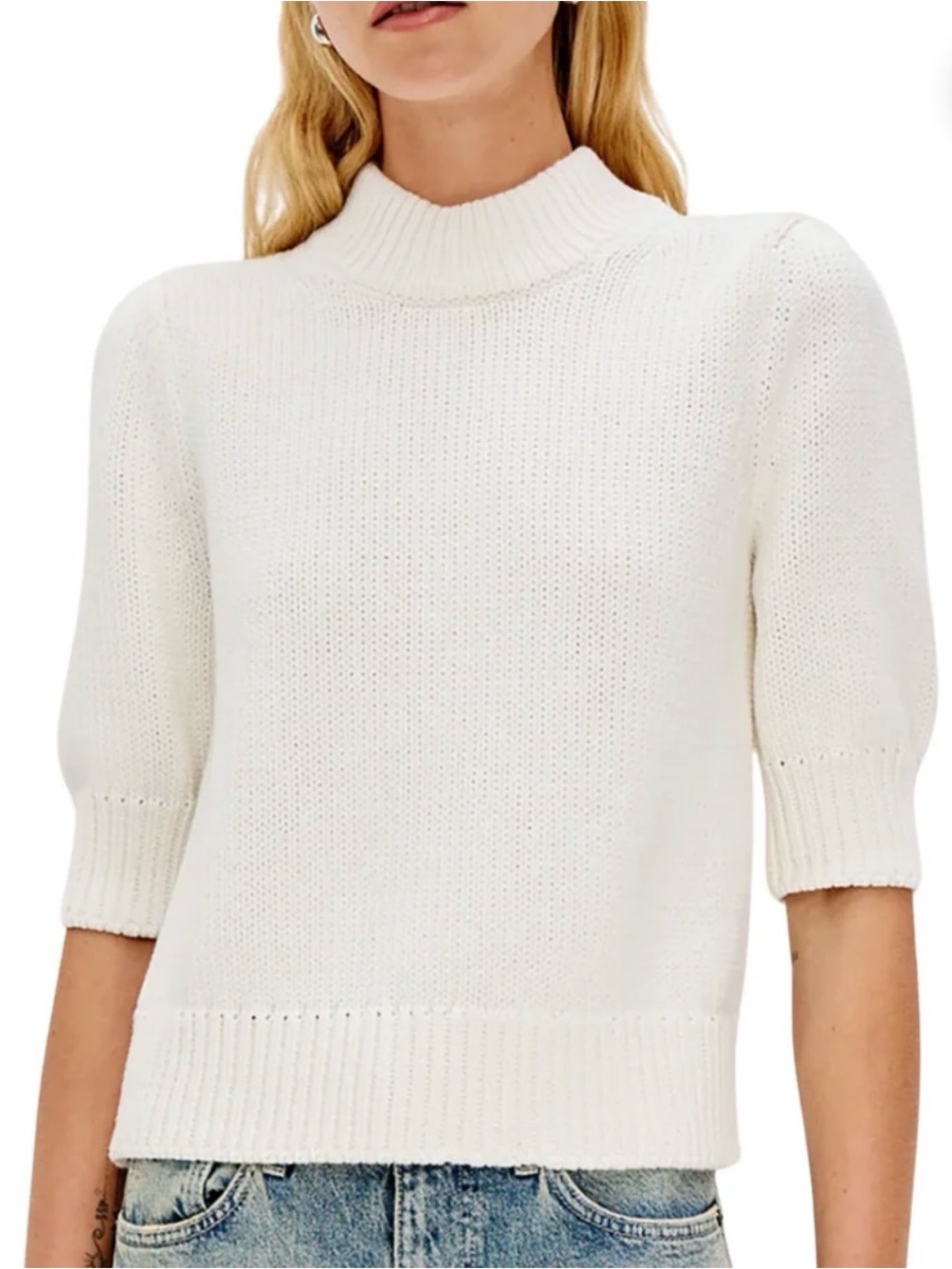 NWT Rails Mariona Short-Sleeve White Sweater with Mock Neck
